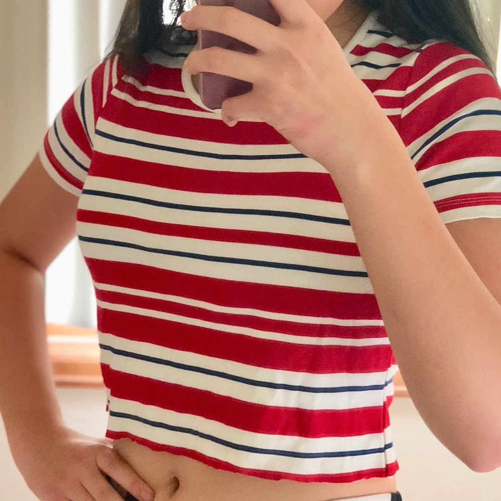🎄FINAL SALE🎄Striped Crop Top Ringer Tee